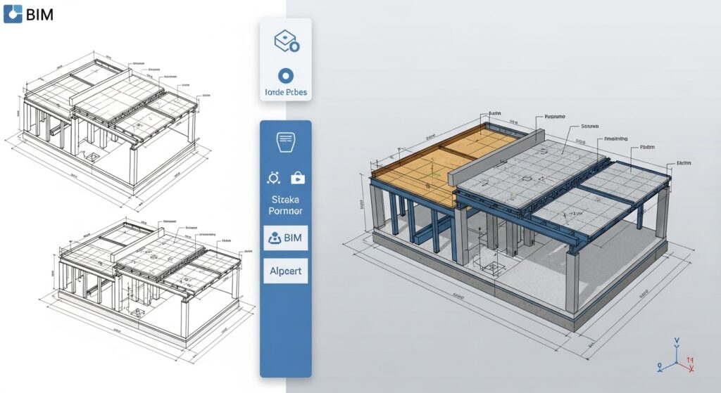 Diferença entre modelo BIM e desenho 2D em projeto estrutural